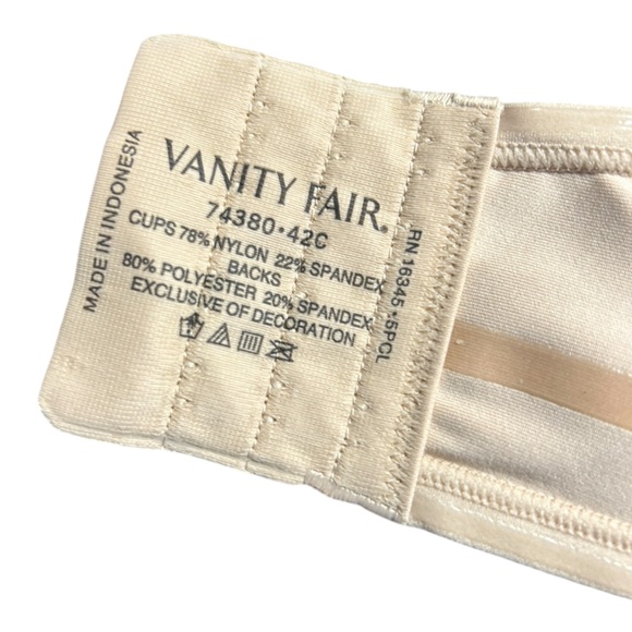 VANITY FAIR womens 5 way convertible beige underwire strapless 74380 42C NWT - Picture 9 of 11